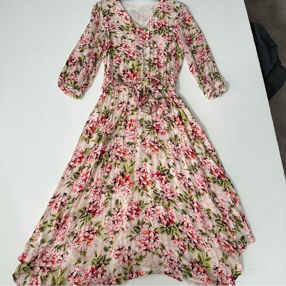 J Jill Pebble Hydrangea Garden Dip Hem Midi Dress - Picture 2 of 13